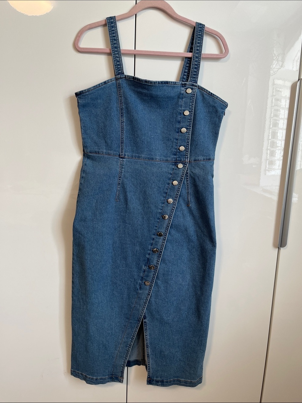 Nanette Lepore NWOT Blue Denim Button-Front Midi Strap Dress, Size M